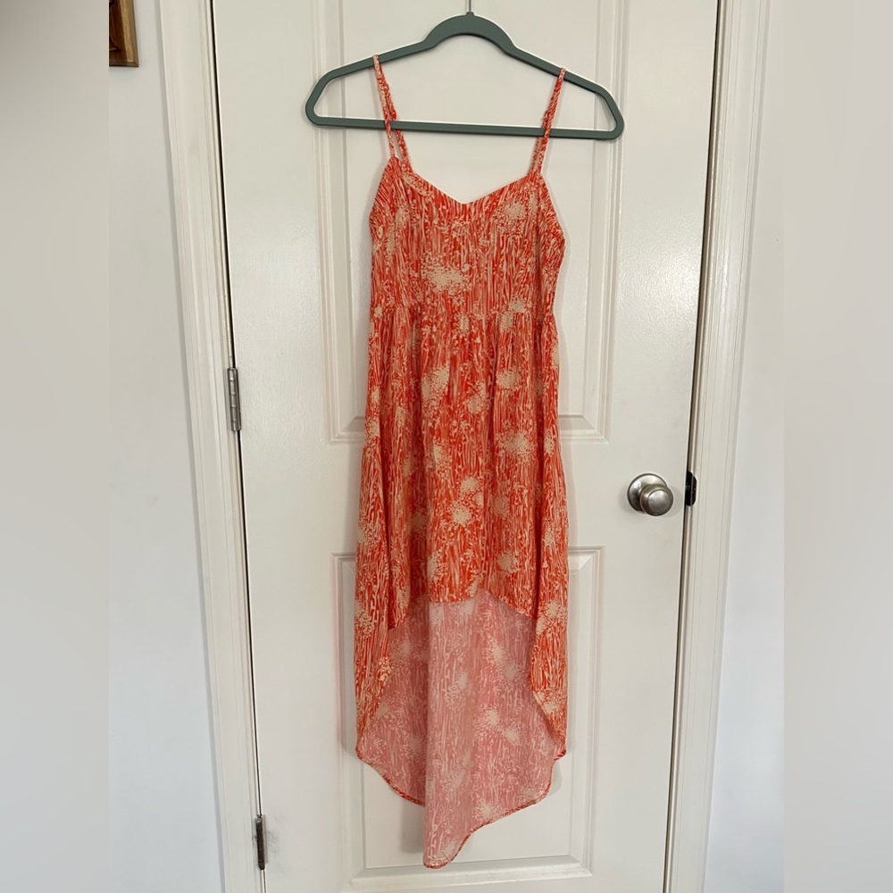 Mimi Chica Orange Floral Hi-Low Smocked Sundress Sleeveless Rayon Size M